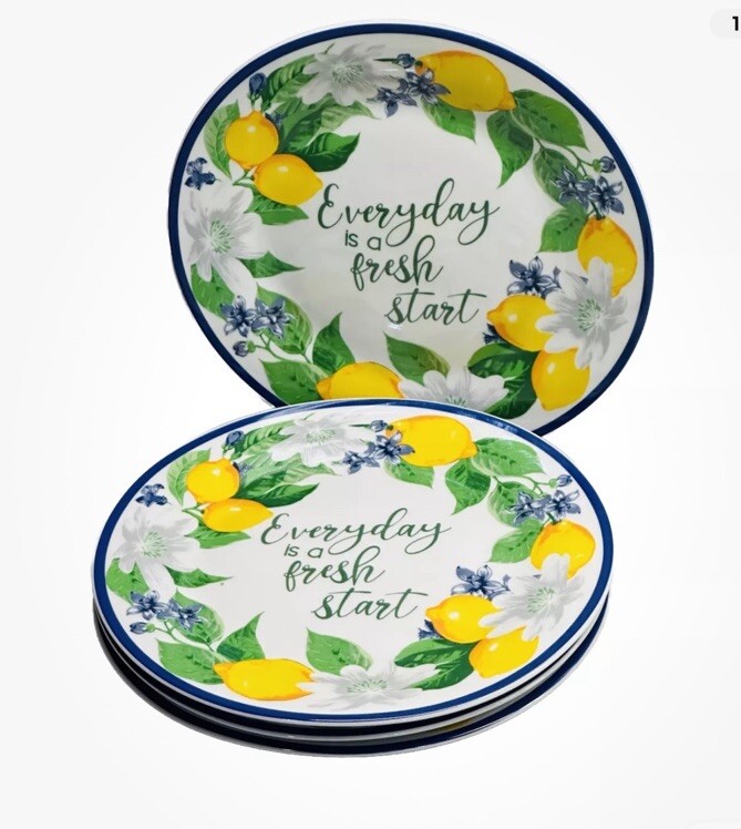 Royal Norfolk Lemon Floral Salad  Plate W/Blue Rim 7.5”-Set Of 4 Plates