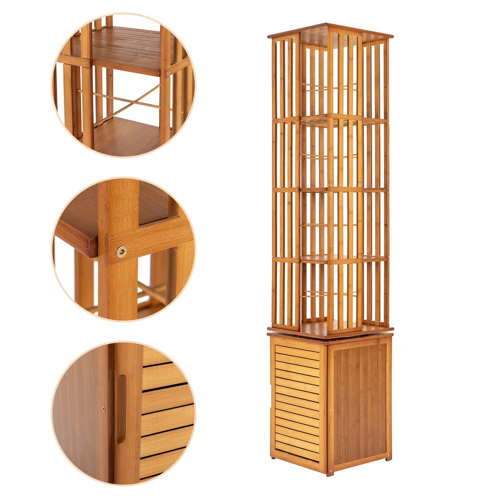 360-Degree Rotating Wooden Bookshelf Freestanding Display Storage Rack