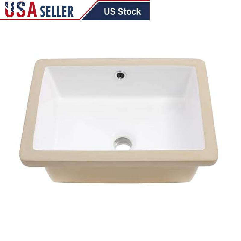 Ceramic Undermount Rectangular Vessel Sink with Overflow for Bathroom Vanity