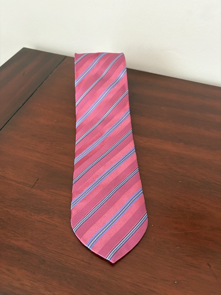 Dolcepunta Men’s Luxury Tie Handmade Italy 100% Silk Pinks / Blue’ish Striped