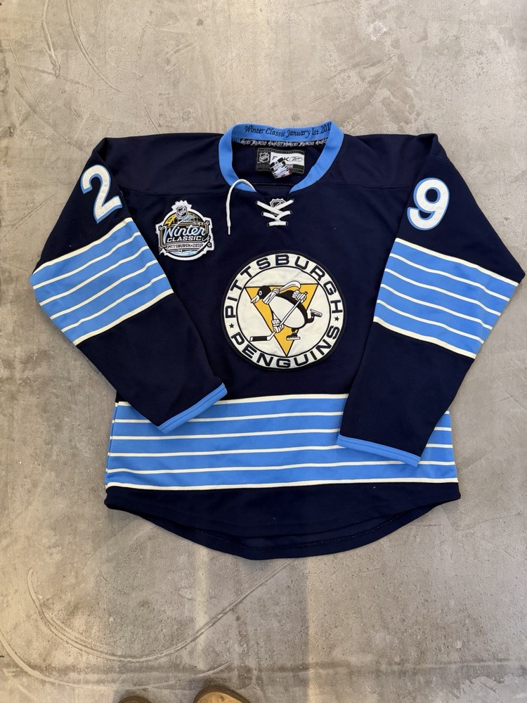 Blue 2011 Winter Classic Marc Andre Fleury Pittsburgh Penguins Hockey Jersey 52