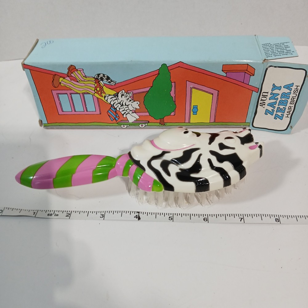 Avon Vintage 1970s Zany Zebra Childrens Hair Brush with Box NOS