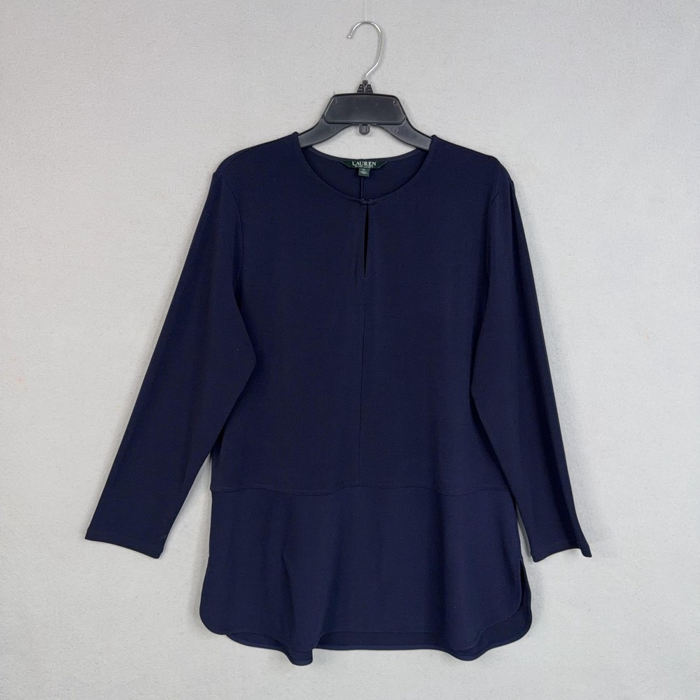 Lauren Ralph Lauren Blouse Womens XL Blue Stretch Jersey Tunic Top Long Sleeve