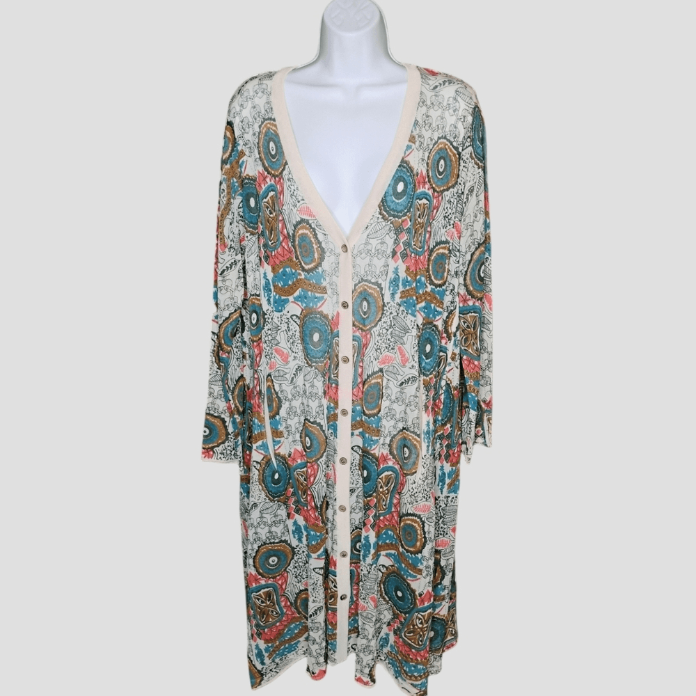 Women’s long sleeve button front duster cardigan in size large  