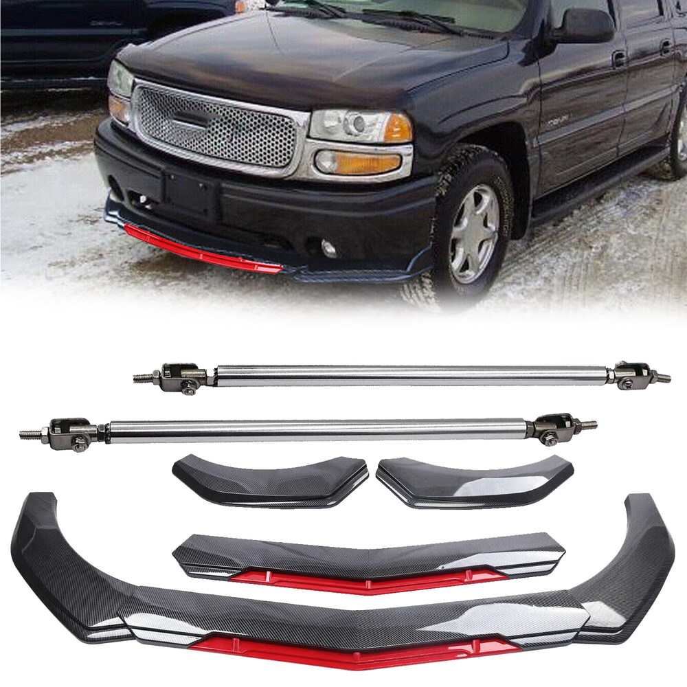For GMC Sierra 1500 Front Bumper Lip Spoiler Splitter Strut Rod Carbon Fiber