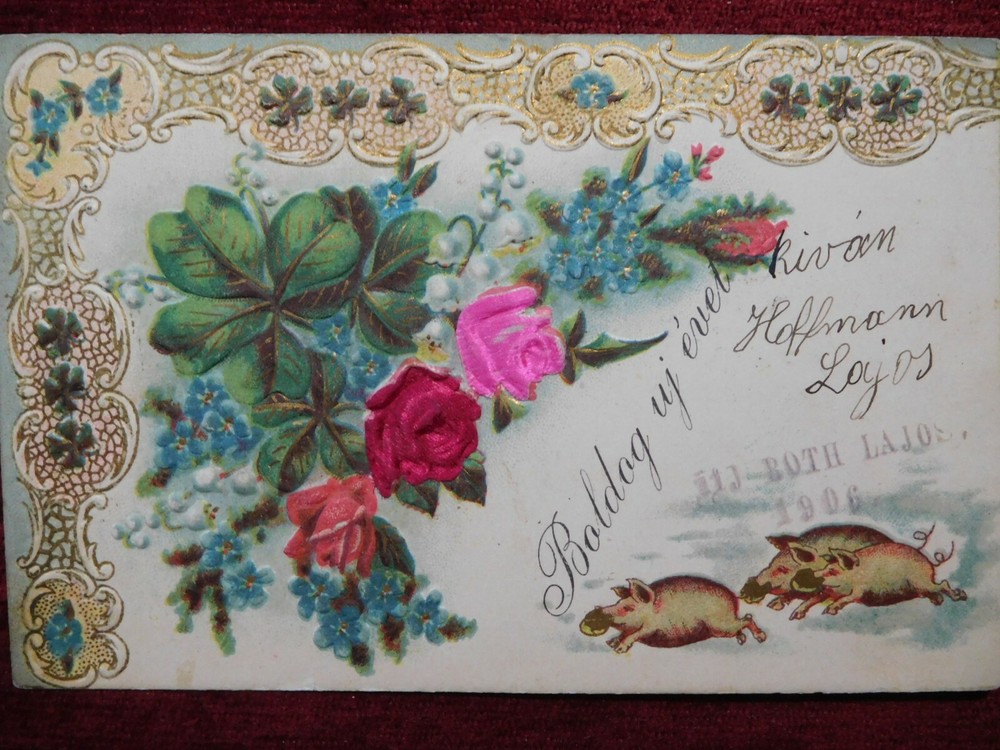 HOLIDAY POSTCARD / HUNGARY - HAPPY NEW YEAR GREETINGS / PIG - GOOD LUCK  1901-image