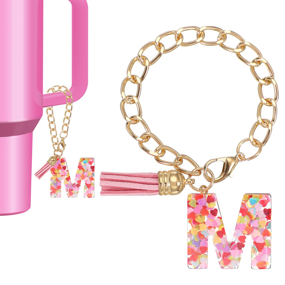 Letter Charm for Stanley Tumbler Cup Initial m Charm Accessories Keychain Pink