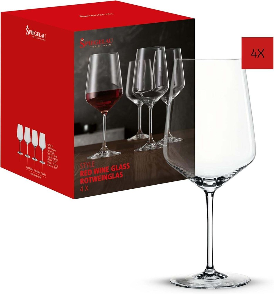 Style Red Wine Glasses, Set of 4, European-Made Lead-Free Crystal, Classic