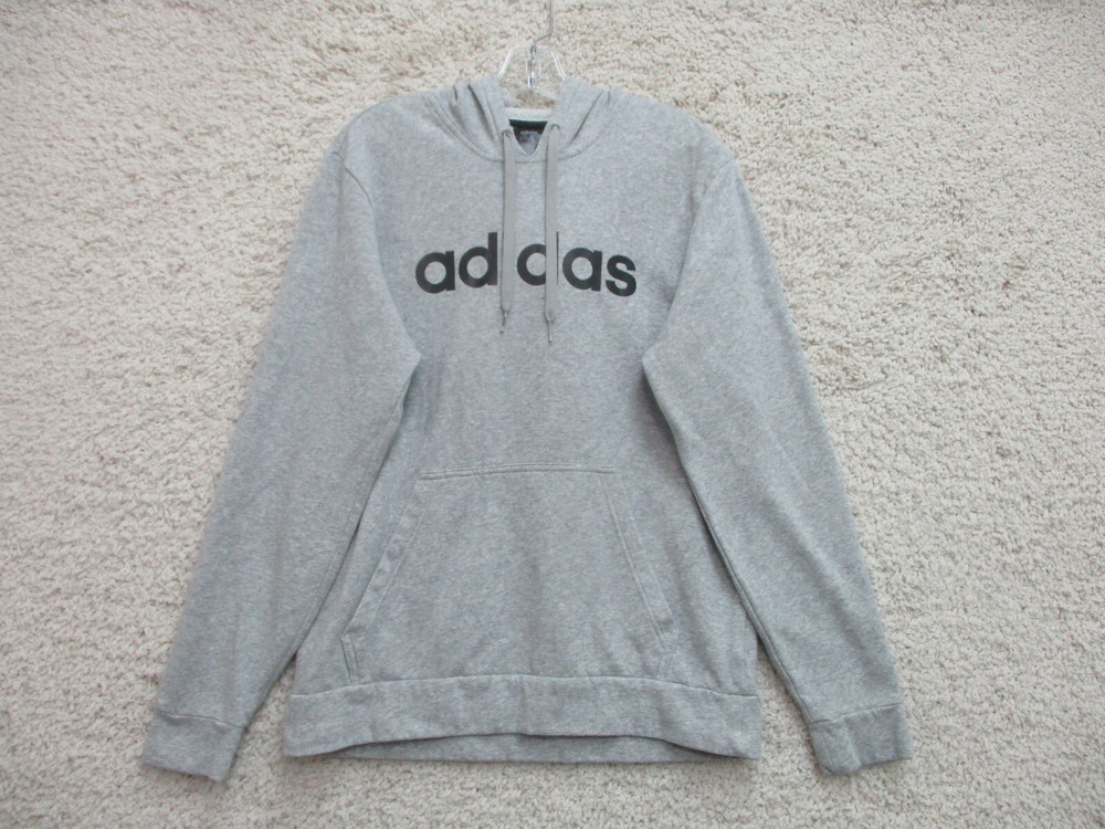 Adidas Sweater Medium Adult Gray Hoodie Pullover Pockets Spell Out Logo Mens M