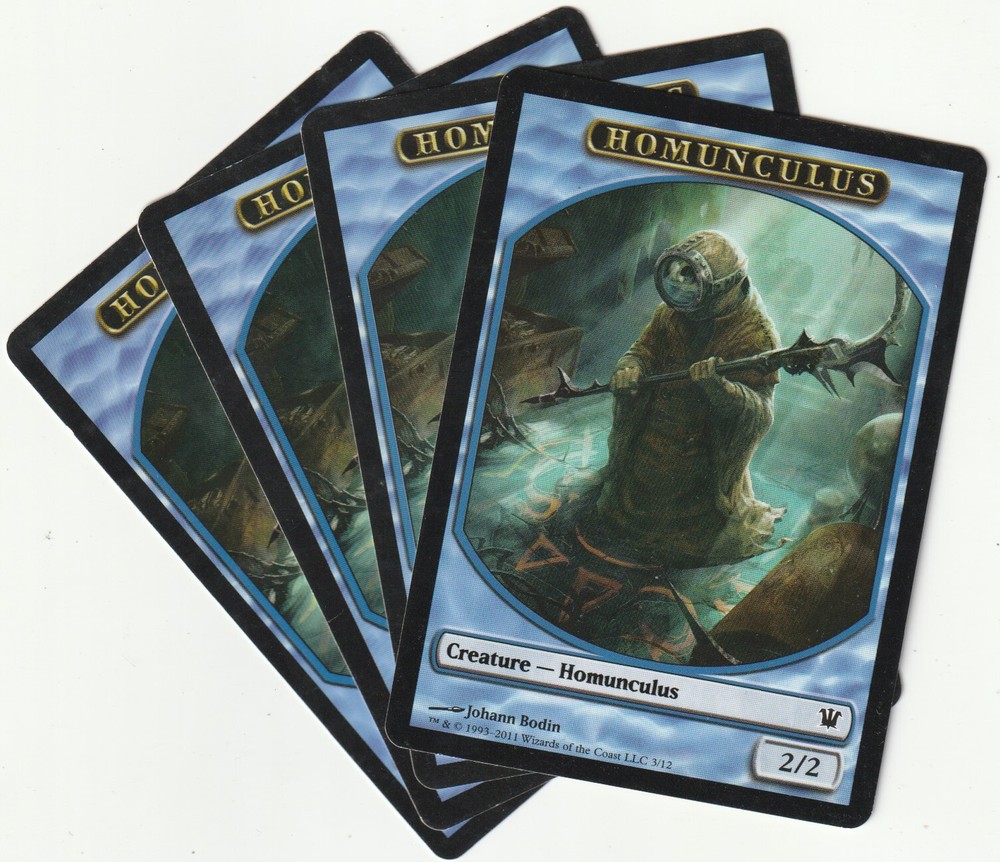 ✪ 4 MAGIC The Gathering HOMUNCULUS Blue Creature Tokens MTG PLAYSET ISD/EN 2011
