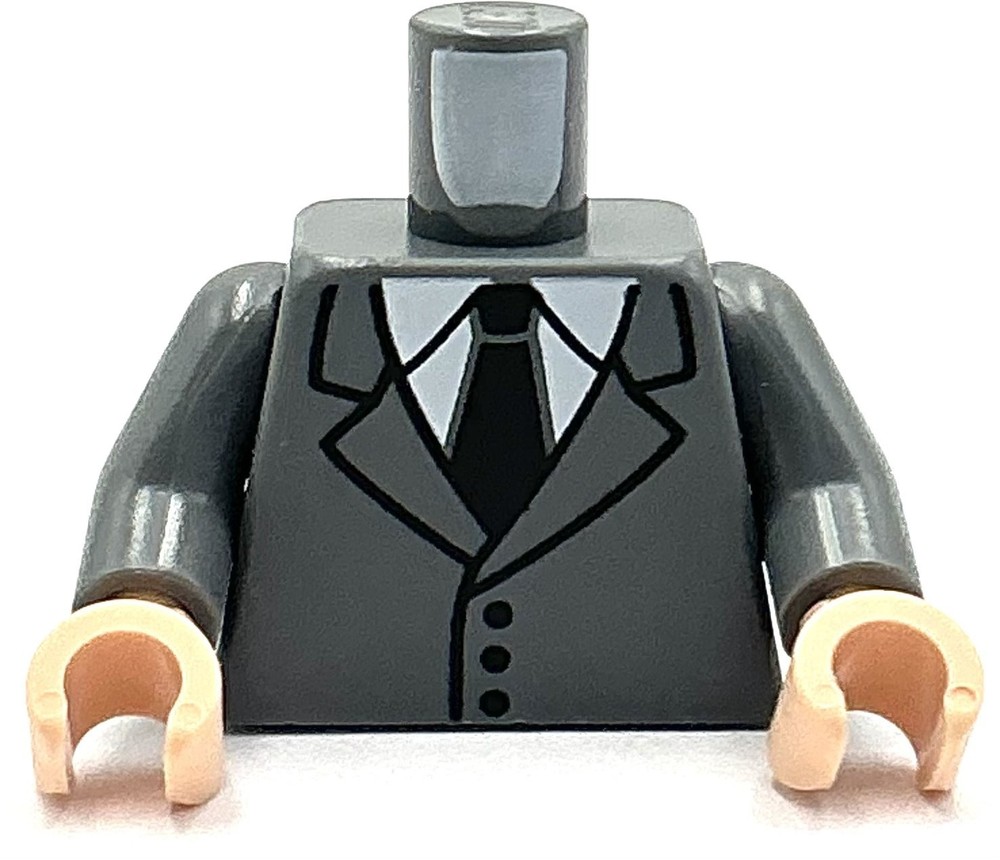Lego New Minifigure Dark Bluish Gray Torso Suit Jacket w/ 3 Buttons Shirt Part