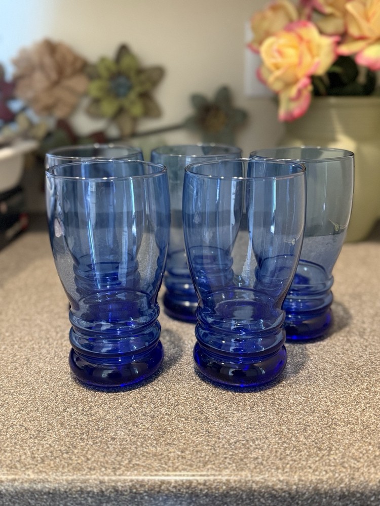 Vintage Libbey Mid-Century Cobalt Blue Glass Tumblers Set of 5