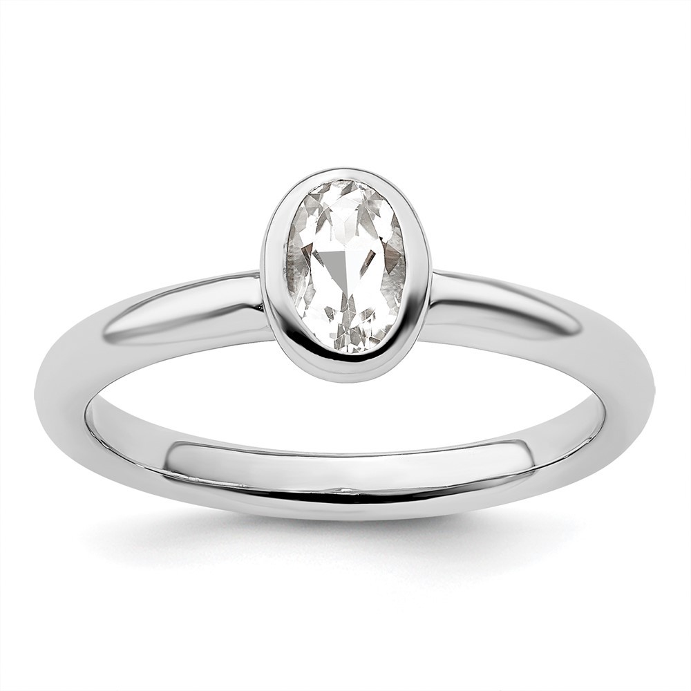 925 Sterling Silver Stackable Expressions Oval White Topaz Ring Size 7
