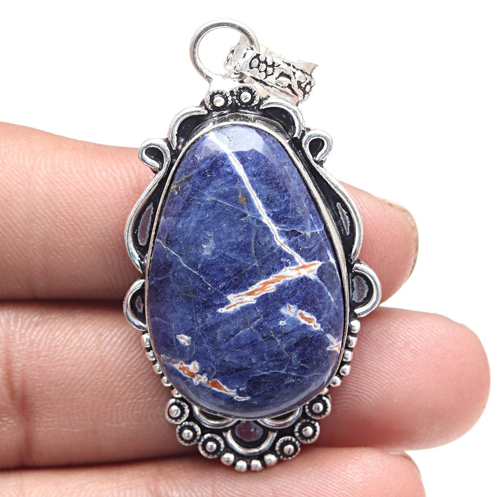 Pendant Blue Sodalite Gemstone Handmade Gift For Her Silver Jewelry 2.25