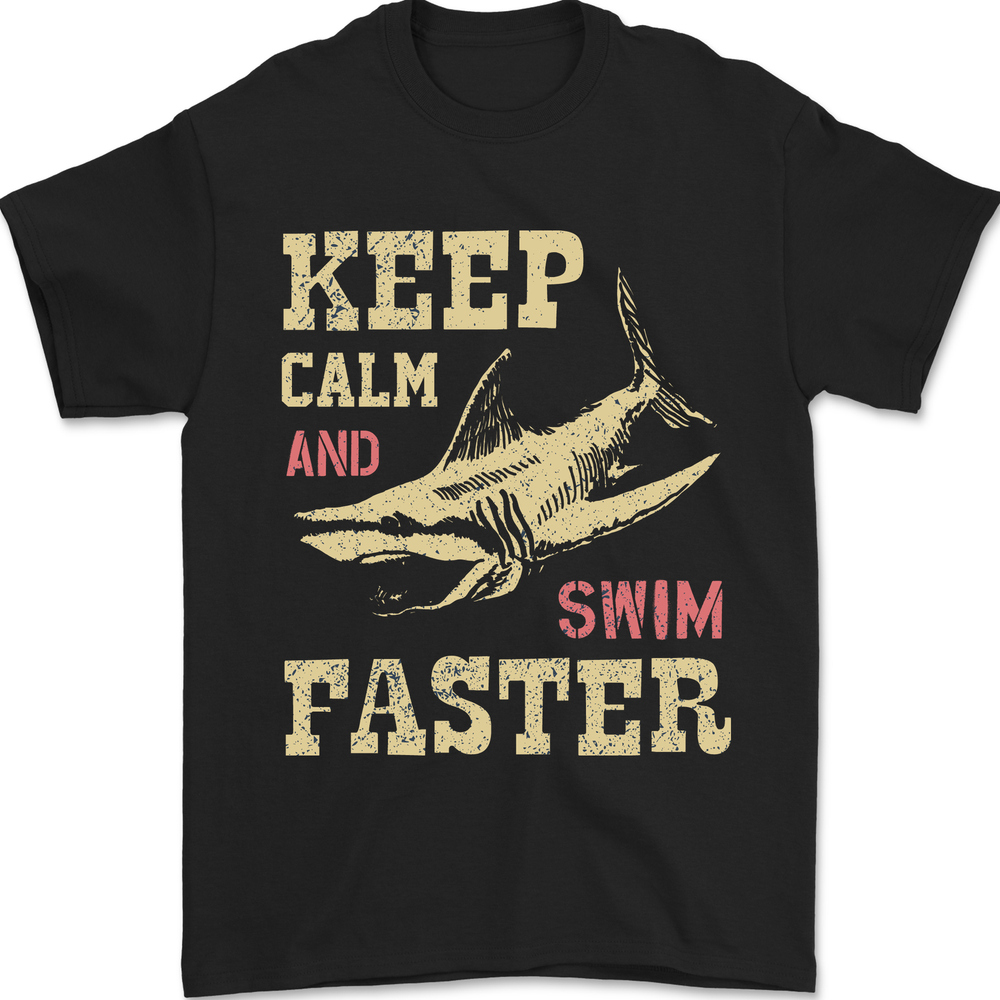 Keep Calm Funny Scuba Diving Shark Diver Swim Mens T-Shirt 100% Cotton