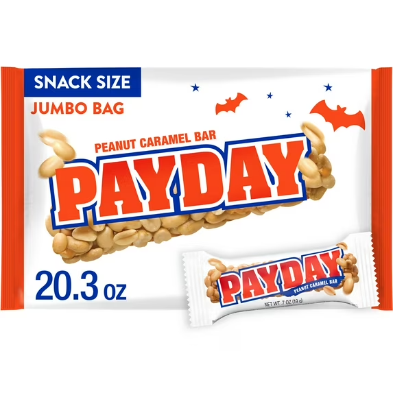 Payday Peanut Caramel Snack Size Candy for Halloween in 20.3 oz Jumbo Bag