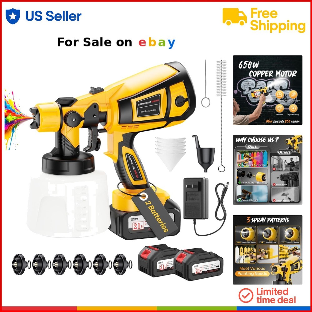 Cordless Paint Sprayer Metal Aluminum Alloy 1400ml HVLP Handheld Home DIY