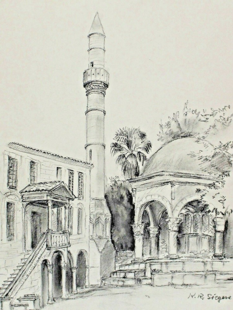 Clearance Sale Pickup Delivery Drawing Mosque Signed Picture K R Sieg...-image