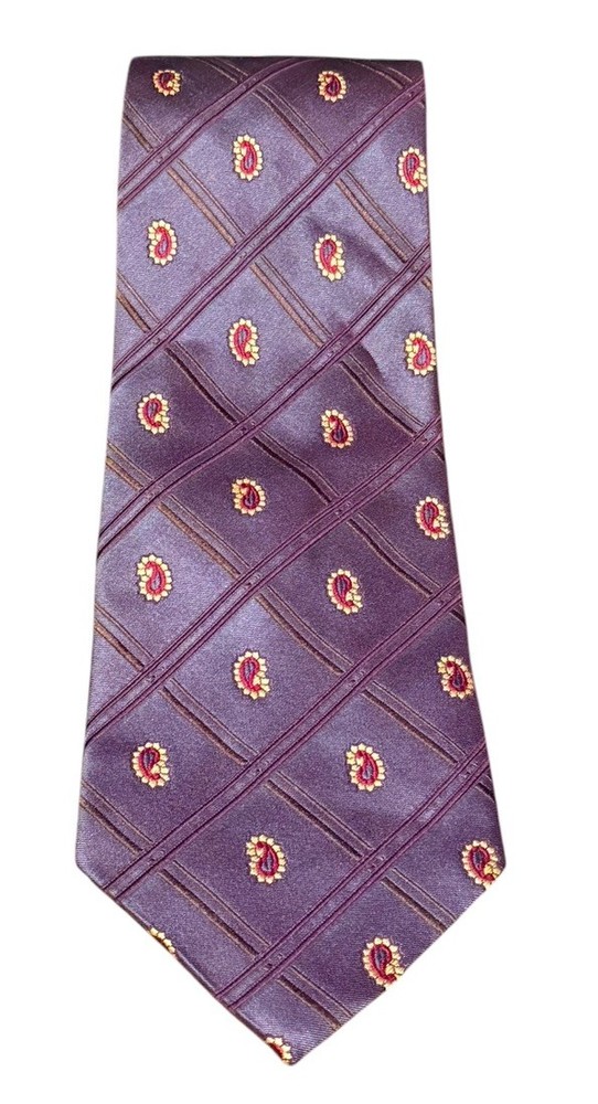 Ermenegildo Zegna 100% Silk Tie Purple Paisley Medallion Made in Italy 1990s
