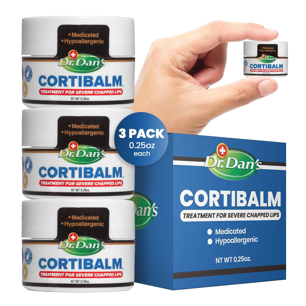 3-Pack Cortibalm Jars for Dry Cracked Lips – Fast Healing Lip Balm for Severe Repair