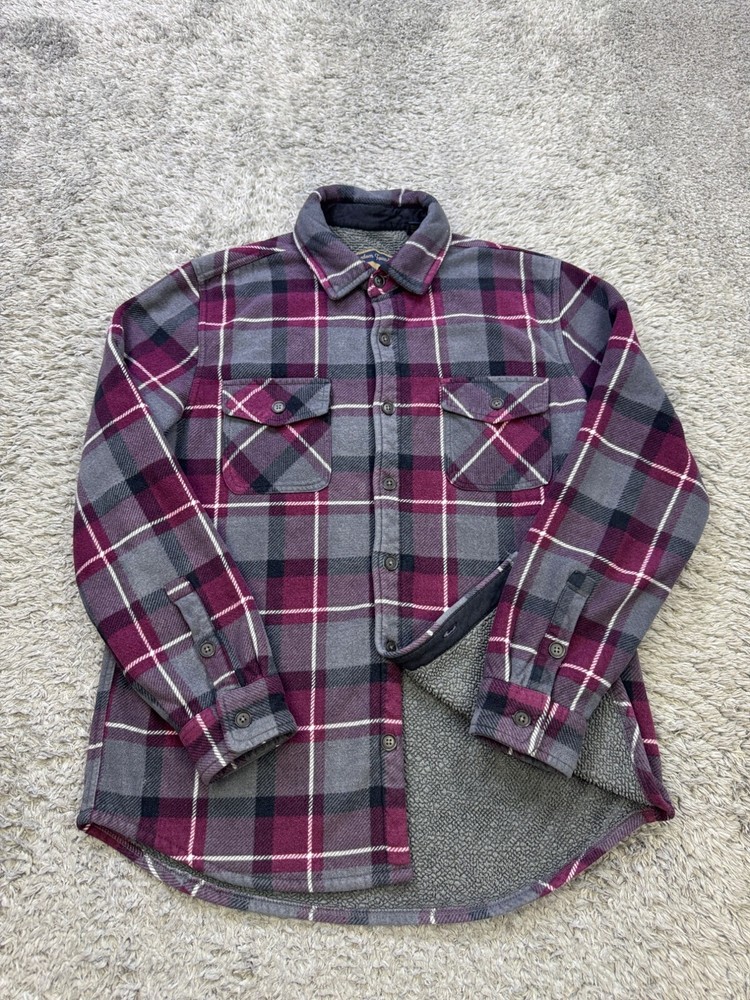 Freedom Foundry Jacket Men Medium Red Gray Plaid Sherpa Lined Flannel Shacket
