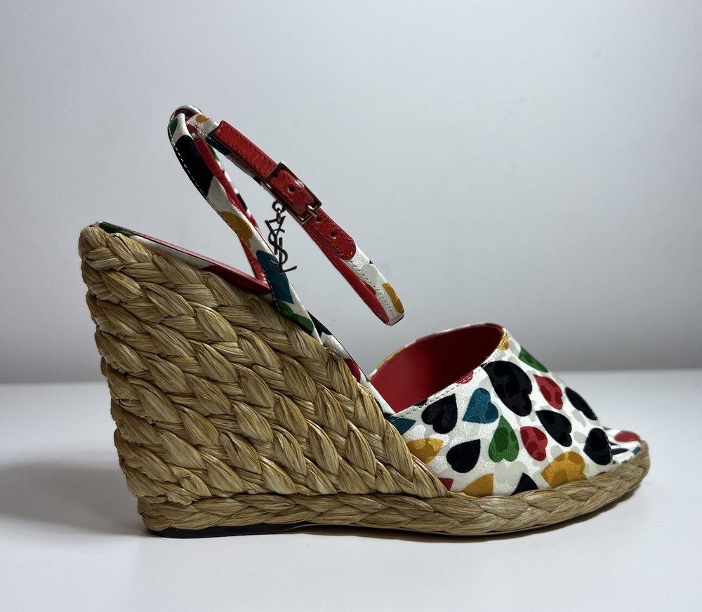 Authentic Saint Laurent Paloma Heart-Print Wedge Espadrilles – EU 38.5 (US 8.5)