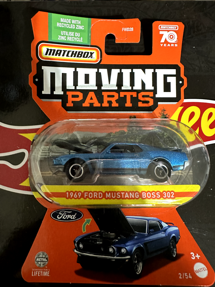 Matchbox Moving Parts 1:64 1969 Ford Mustang Boss 302 Metal Diecast Car Model