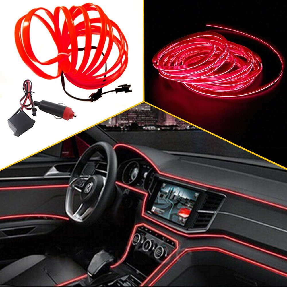 AUXITO 500CM LED Car Interior Decor Atmosphere Wire Red Strip Lights Lamp 12V US