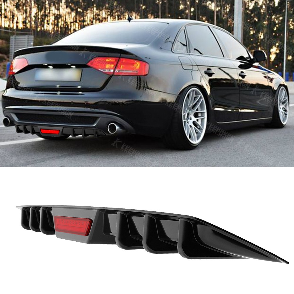 For AUDI A4 S4 B8 A5 Glossy Rear Bumper Diffuser w/ LED Brake Tail Stop Light