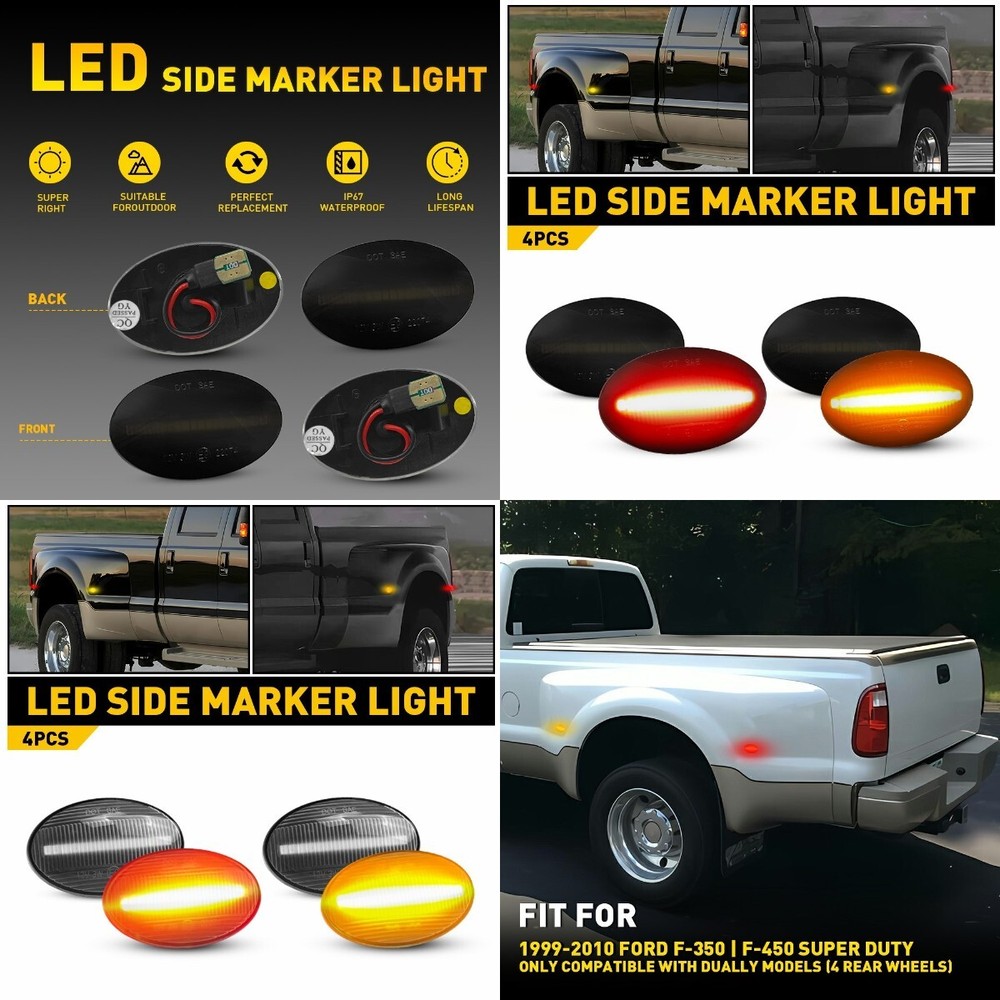 For Ford F350 F450 F550 Super Duty Truck Dually Bed LED Side Smoke Marker Light