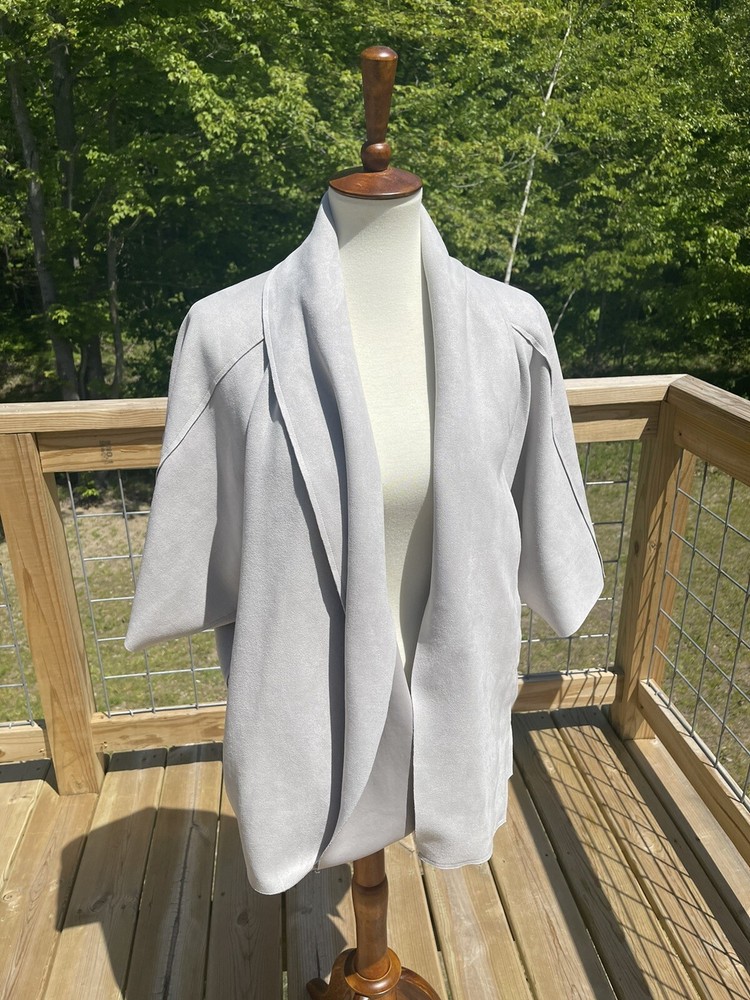 Micro Suede Duster M Butter Soft Cascading Open Front Vest Jacket Gray 3610