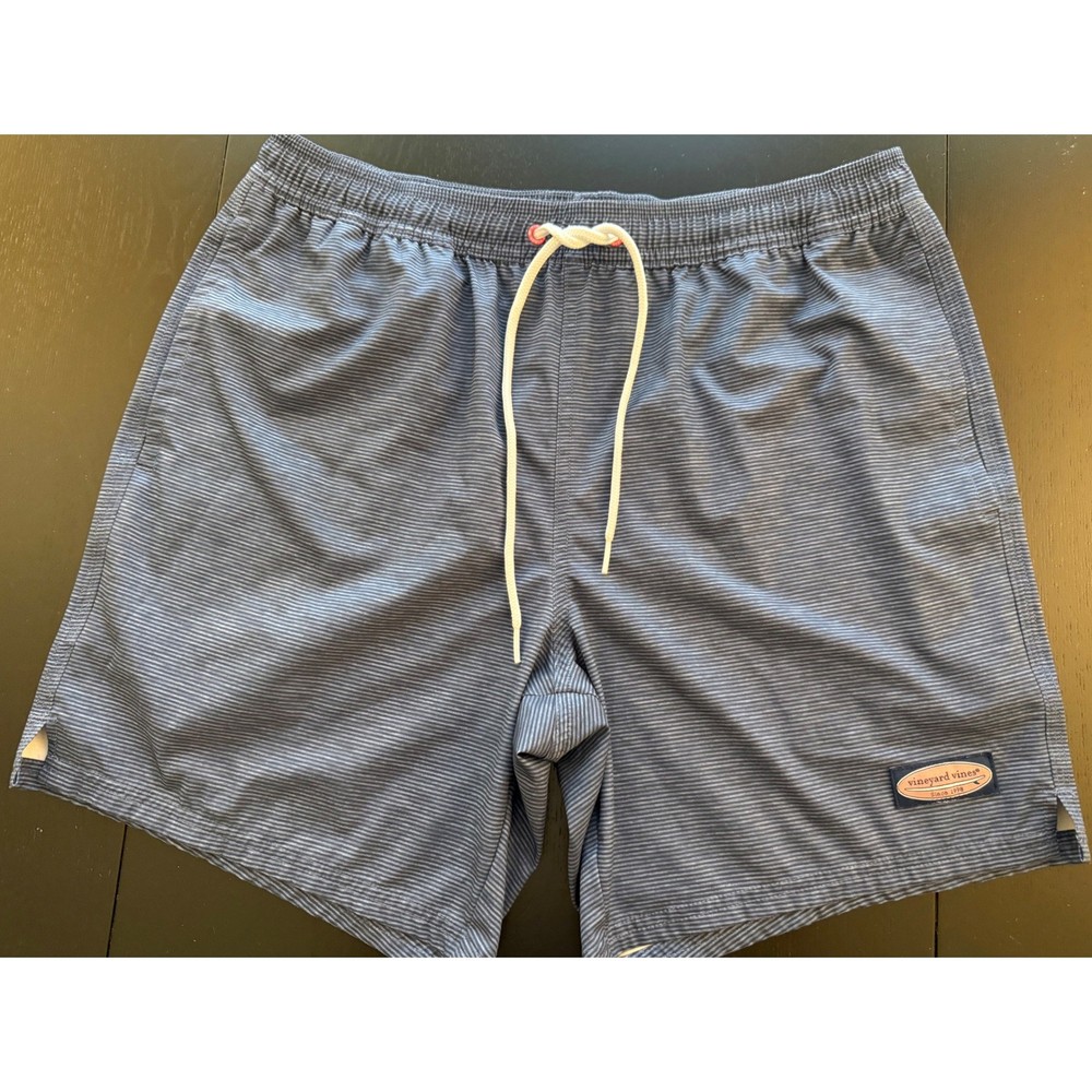 Vineyard Vines Swim Trunk Mens M Blue Striped Board Shorts Beach Resortwear