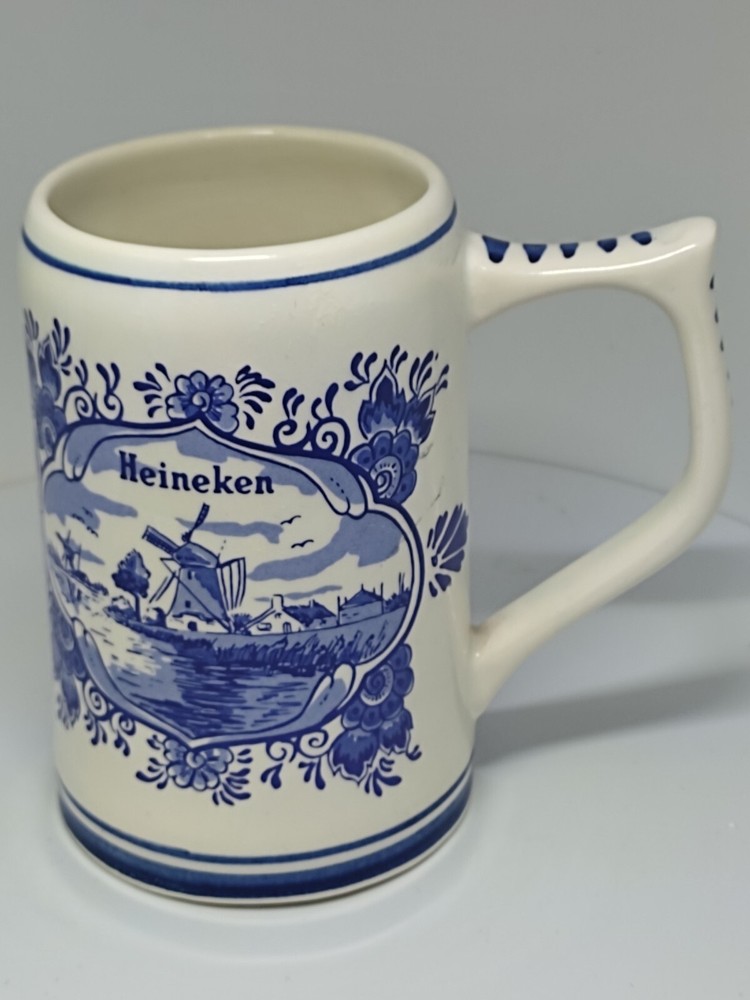 Hand Painted Delft Blue Heineken Mug Tankard 13cm Tall  Holland Collectable