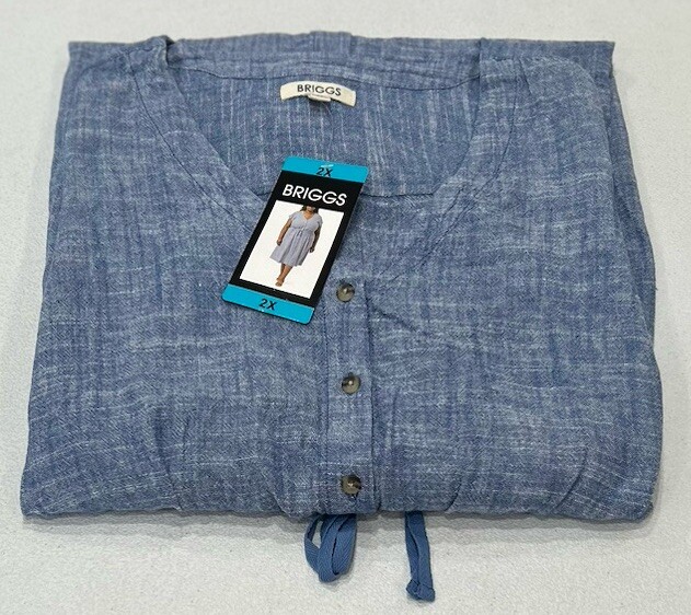 Briggs Women's A-Line Button-Front Side Pockets Dress, Light Blue, Size 2X