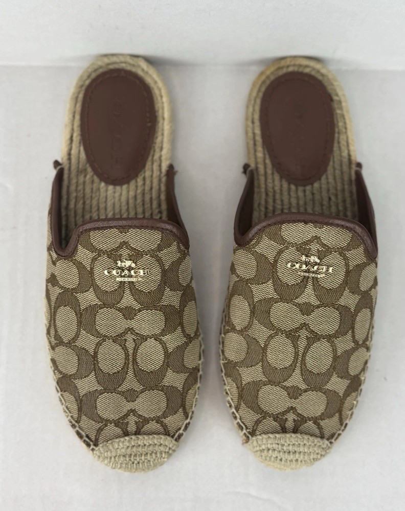 COACH G4841 Caley Espadrille Beige And Brown Monogram Shoes Size 7 1/2