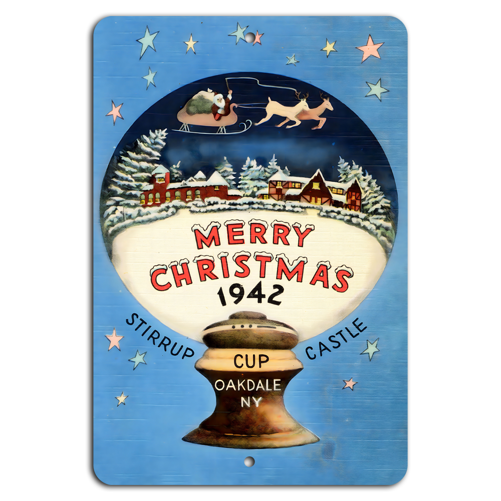 Vintage 1942 Merry Christmas Snow Globe Sign