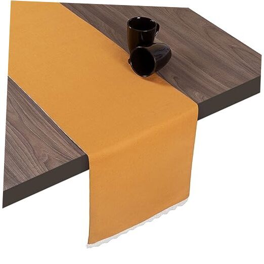 Table Runner Cotton Linen with Classic White Lace Table Decor for 13