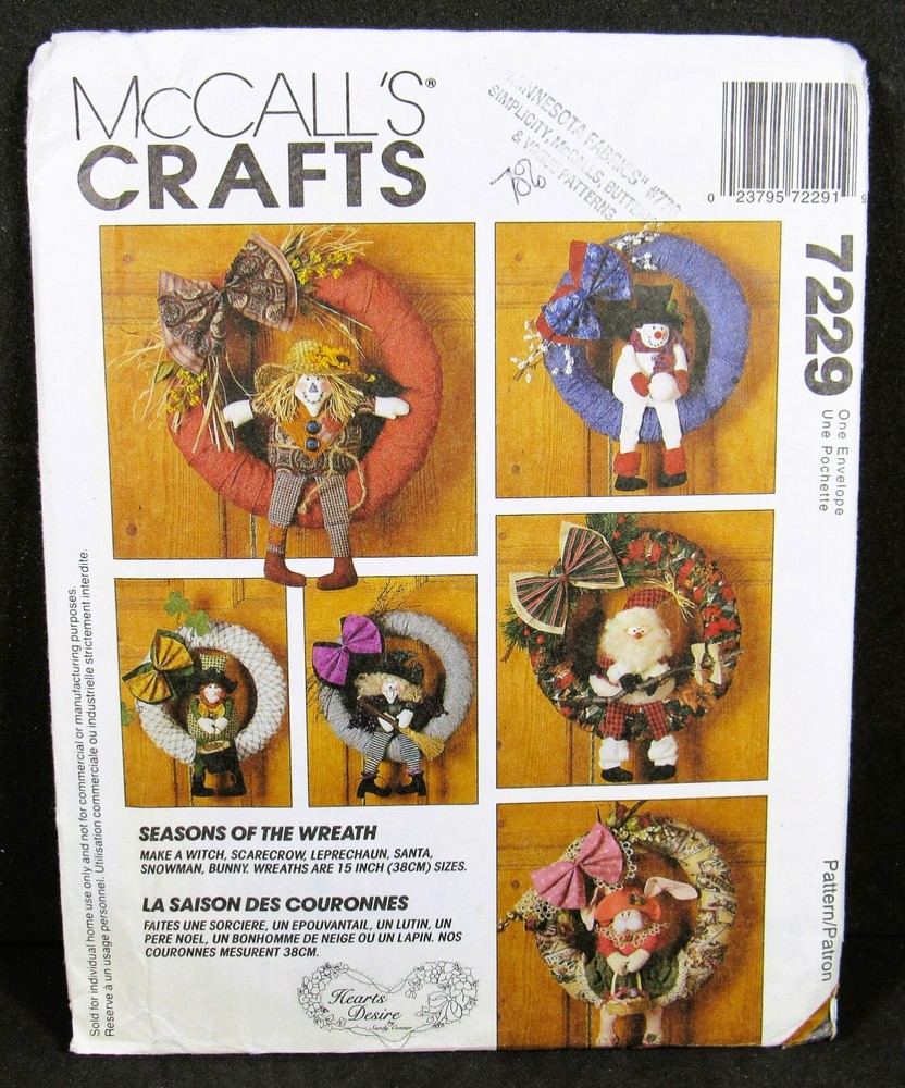 Holiday Wreaths Soft Sculpture Pattern Santa Witch Bunny McCalls 7229 Uncut 15 Inch-image