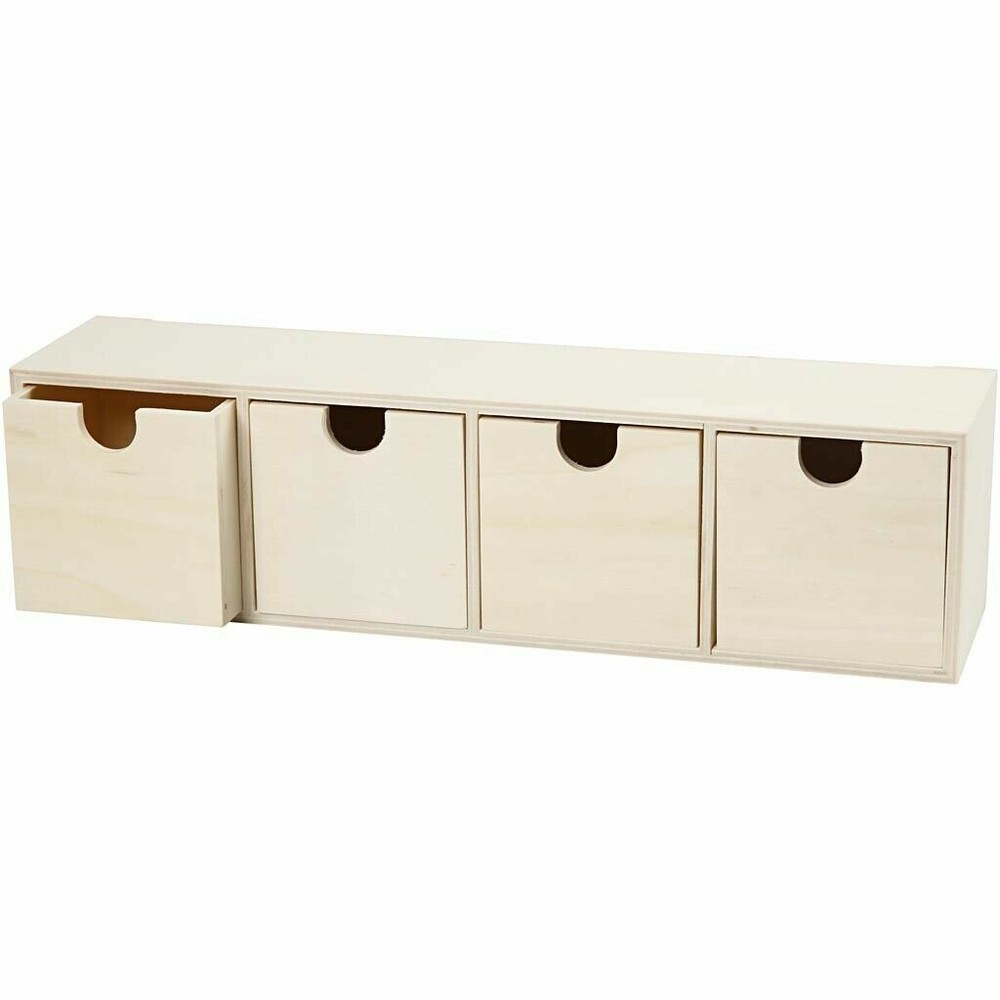 Wooden Chest With FOUR Drawers 9cm x 35cm Paint Decorate Craft Tool Storage Box