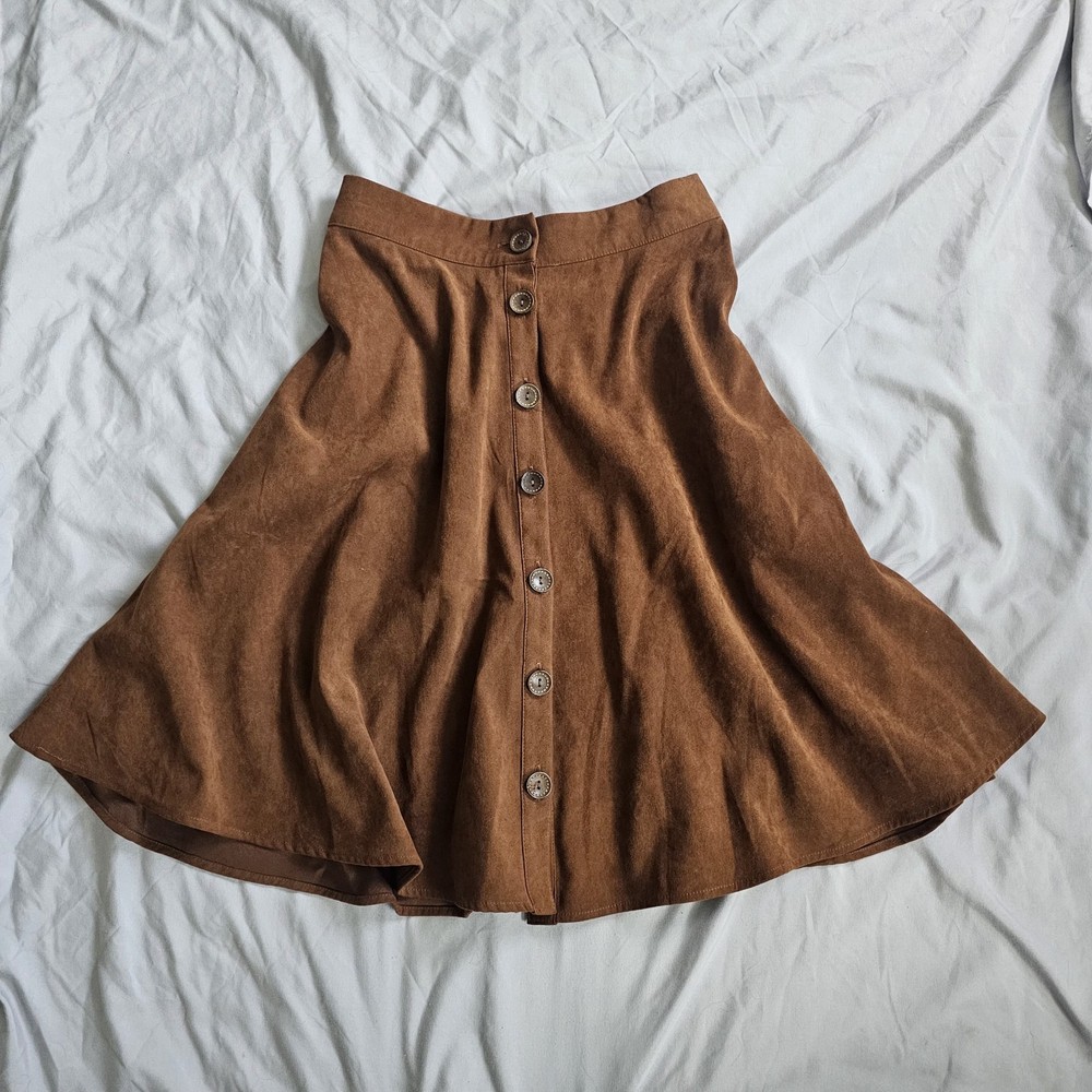 Vintage Brown Suede A-Line Midi Skirt with Button Front by Forever 21