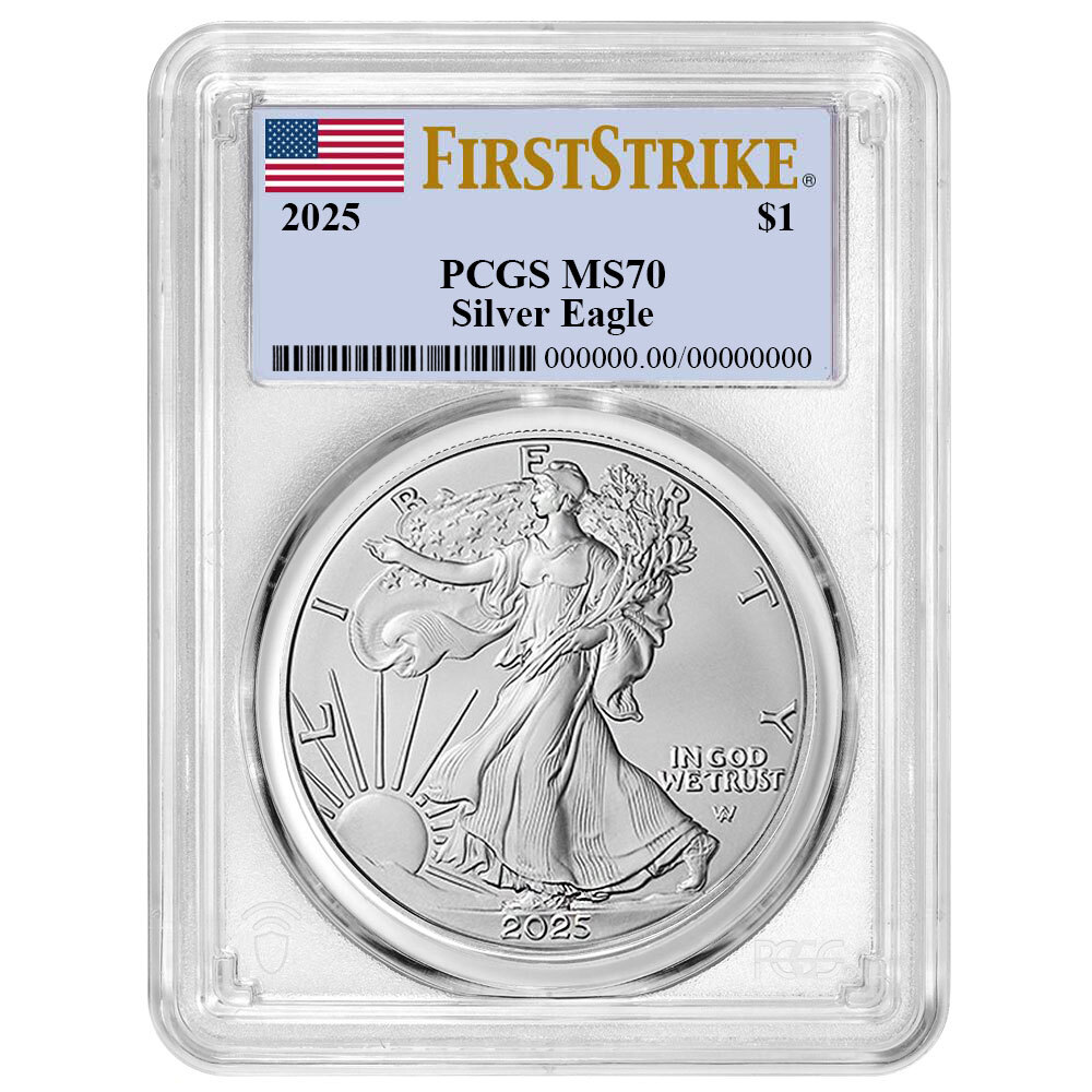 2025 $1 American Silver Eagle PCGS MS70 FS Flag Label