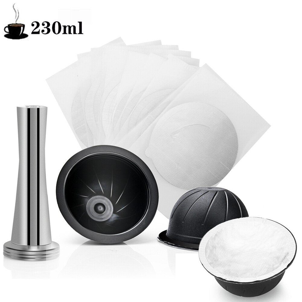3PK 230ml Reusable Vertuo Coffee Capsule Pod w/110x Foil Seals Lid For Nespresso