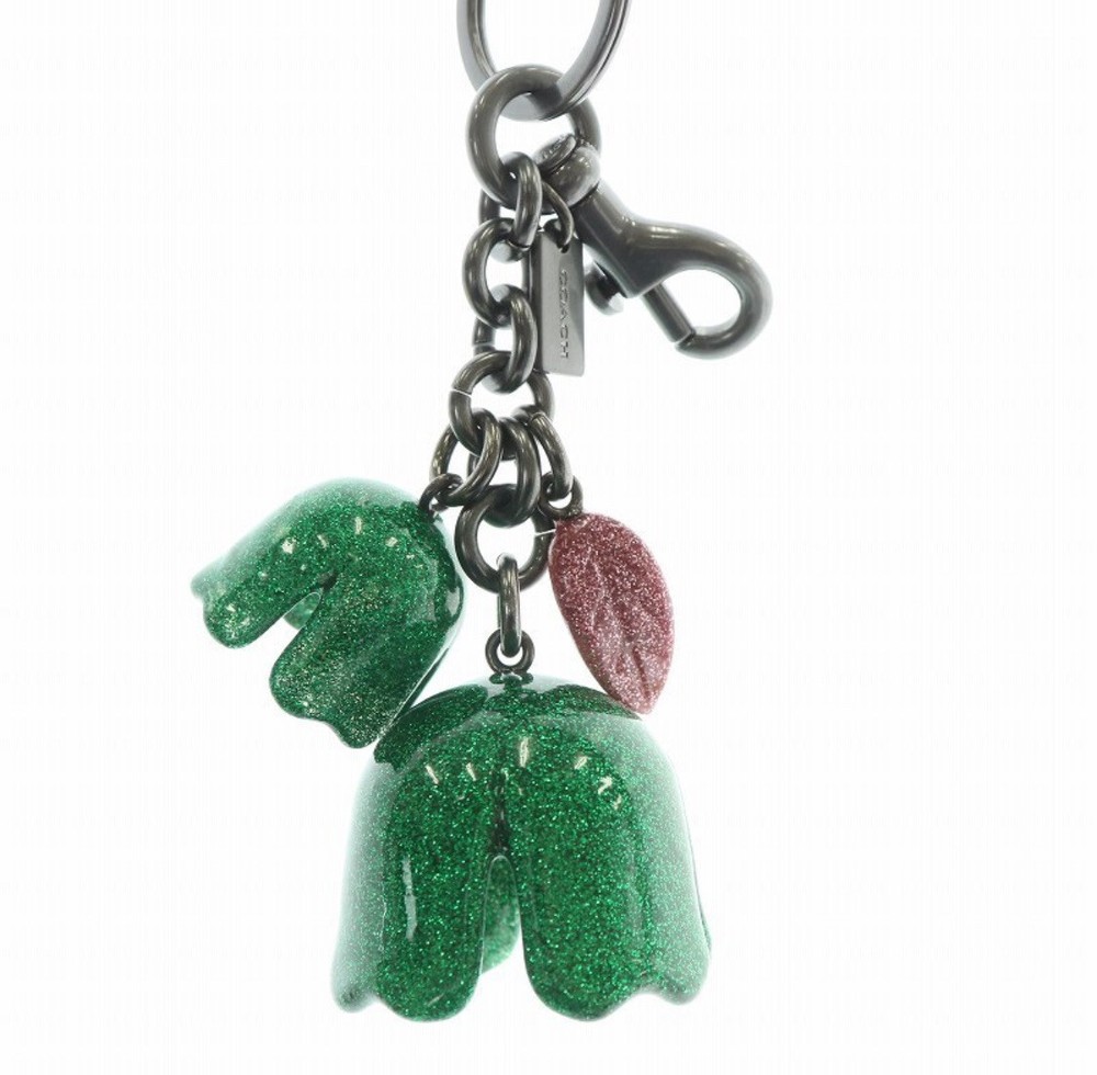 Coach Lg Green Glitter Resin Flower Rose Charm Keychain - Unused Mint!