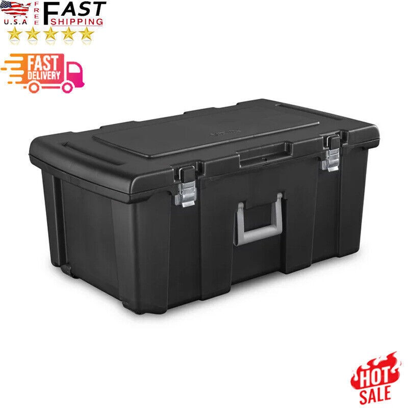 Durable Black Plastic Footlocker Storage Bins Portable Organizer Boxes