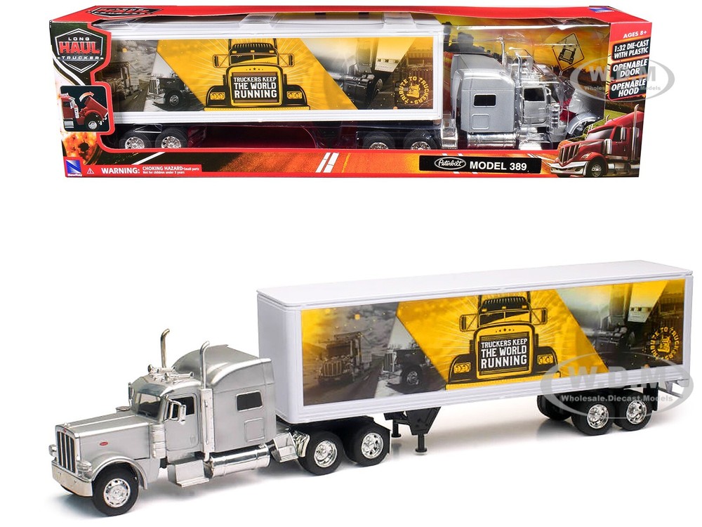 PETERBILT 389 TRUCK SILVER W/DRY VAN TRAILER 1/32 DIECAST BY NEW RAY SS-13453 B