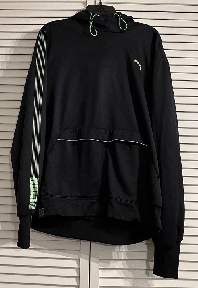 PUMA Men’s Large Black Hoodie with Warm Cell & Lime Green Accents Long Sleeve