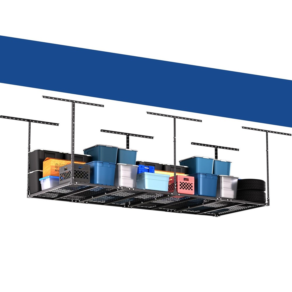 3x8FT Heavy Duty Overhead Garage Storage Rack - Adjustable Ceiling Shelving w...