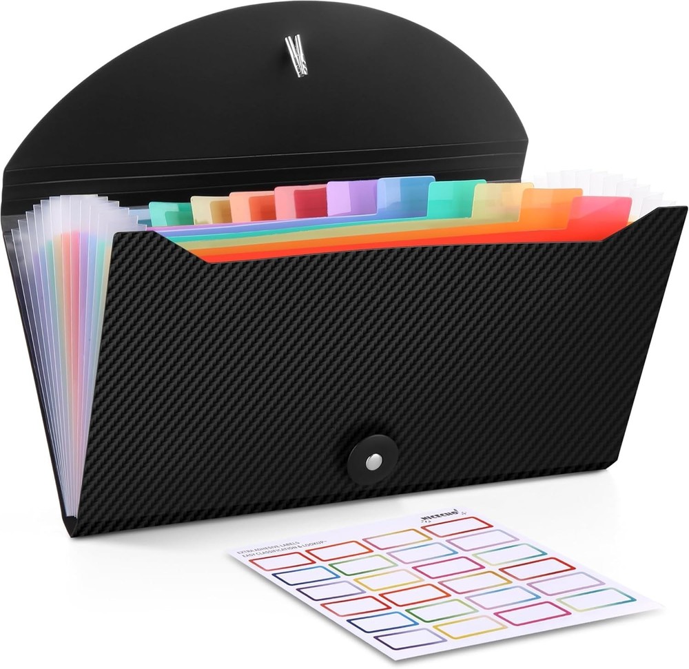 Receipt Coupon Organizer, 13 Pockets Small Accordion File Black-image