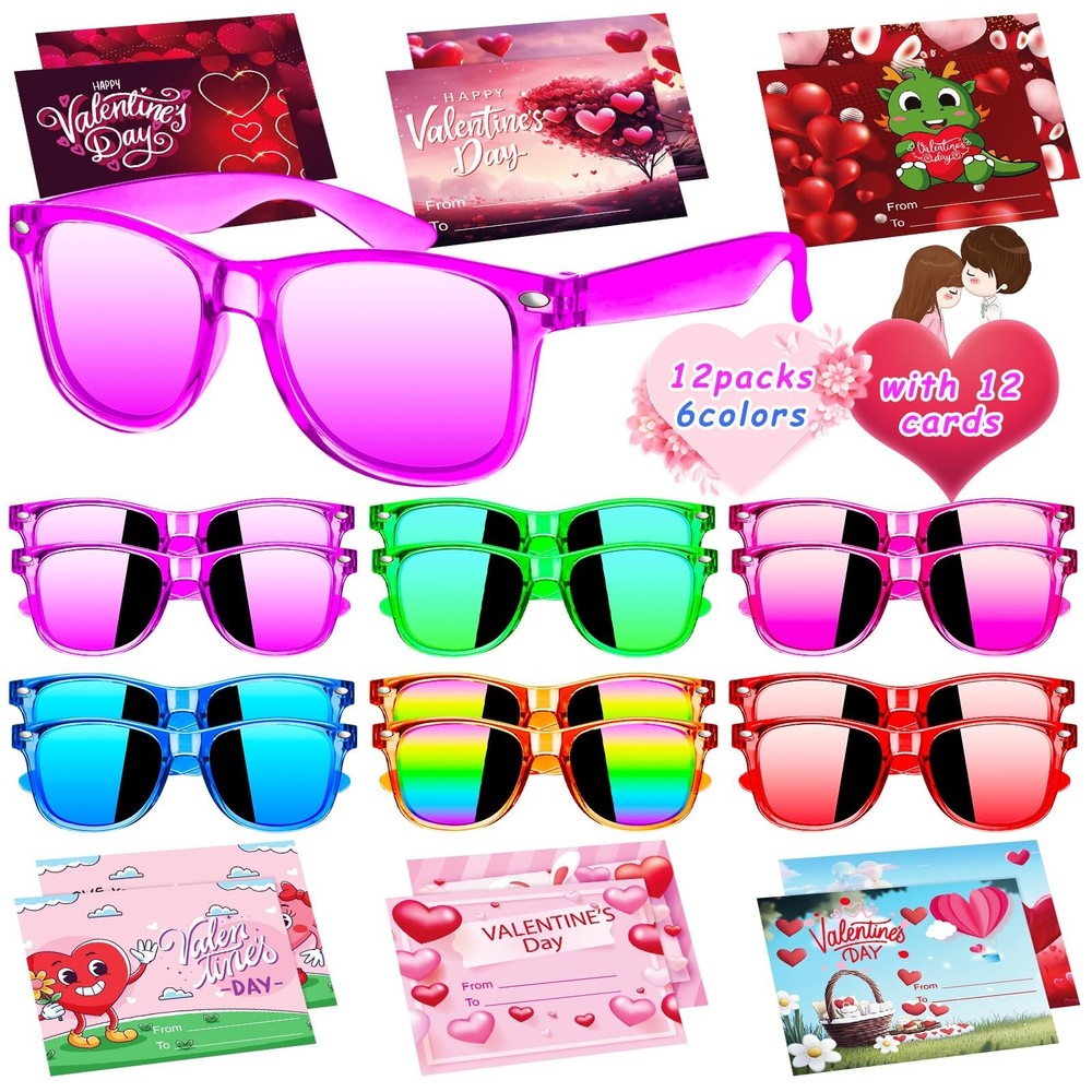 Valentine Classroom Party Cards with Fun Kids Sunglasses and Party Favors  