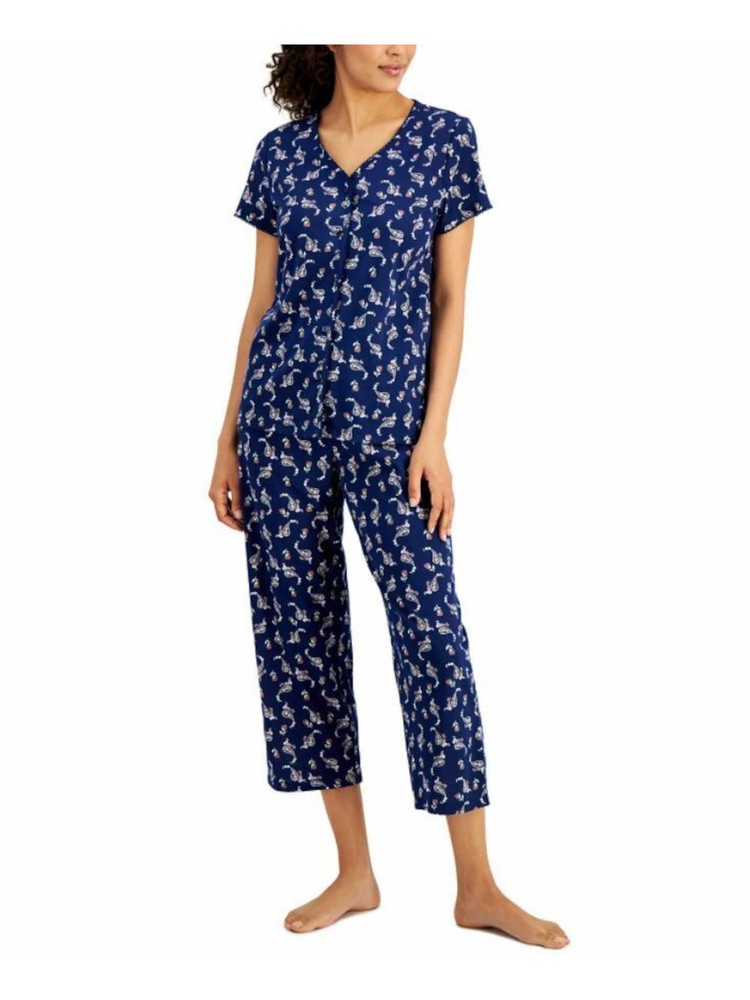 CHARTER CLUB Intimates Navy Paisley Sleep Shirt Pajama Top M